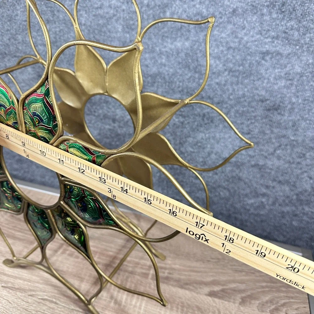 VTG Pier One Wine Rack Lotus Enamel Peacock Art Nouveau Bohemian Eclectic Jewel